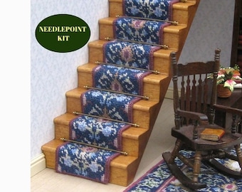 1:12 dollhouse stair runner kit 18 ct canvas needlepoint staircase kit Dollhouse decoration Miniature accessories 20 inches long (15 steps)