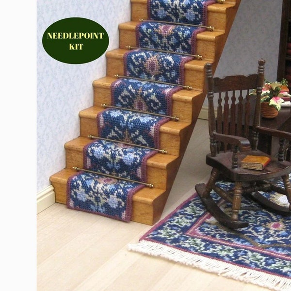 1:12 dollhouse stair runner kit 18 ct canvas needlepoint staircase kit Dollhouse decoration Miniature accessories 20 inches long (15 steps)