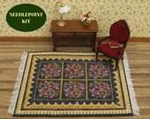 Dollhouse miniatures rug KIT. Doll house rug for 1 12 scale dolls house 6.5 x 8 Miniature needlepoint carpet kits accessory w 18 ct canvas