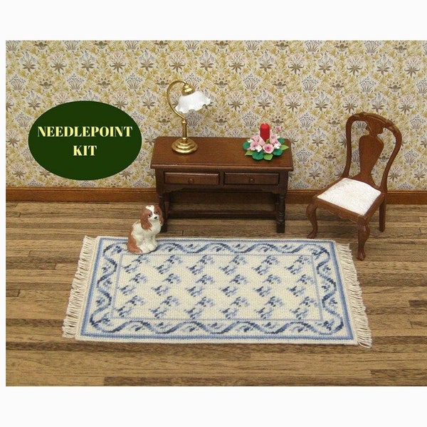 Dollhouse miniatures rug KIT. Doll house rug for 1:12 scale dolls house 4.5 x 7” Miniature needlepoint carpet kits accessory w/ 18 ct canvas
