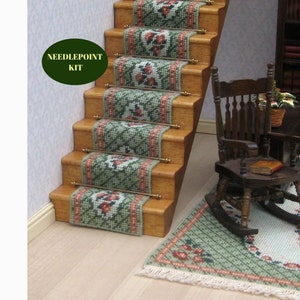 1:12 dollhouse stair runner kit 18 ct canvas needlepoint staircase kit Dollhouse decoration Miniature accessories 20 inches long 15 steps image 1