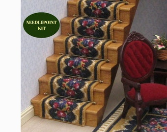 1:12 dollhouse stair runner kit 18 ct canvas needlepoint staircase kit Dollhouse decoration Miniature accessories 20 inches long (15 steps)