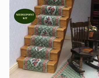 1:12 dollhouse stair runner kit 18 ct canvas needlepoint staircase kit Dollhouse decoration Miniature accessories 20 inches long (15 steps)