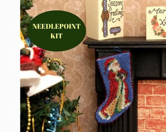 Dollhouse Christmas stocking kit Christmas dollhouse miniatures 1:12 needlepoint petit point accessory for dolls house 40 silk gauze 1.4” H