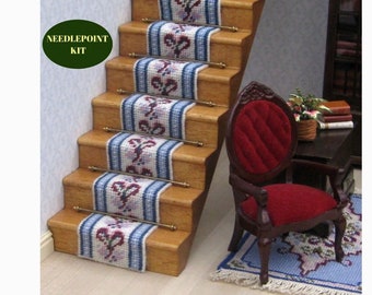 1:12 dollhouse stair runner kit 18 ct canvas needlepoint staircase kit Dollhouse decoration Miniature accessories 20 inches long (15 steps)