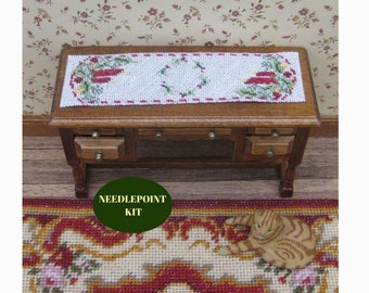 Kit de corredor de mesa de casa de muñecas 1:12, accesorios de casa de muñecas de punto de aguja en miniatura para mesa de comedor, tapetes de mesa petit point gasa de 32 ct 3,5" x 1"