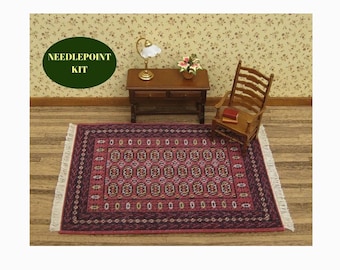 Dollhouse miniatures rug KIT. Doll house rug for 1:12 scale dolls house 6.5 x 9” Miniature needlepoint carpet kits accessory w/ 18 ct canvas