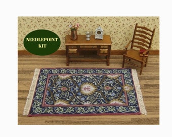 Dollhouse miniatures rug KIT. Doll house rug for 1:12 scale dolls house 8 x 5.5” Miniature needlepoint carpet kits accessory w/ 18 ct canvas