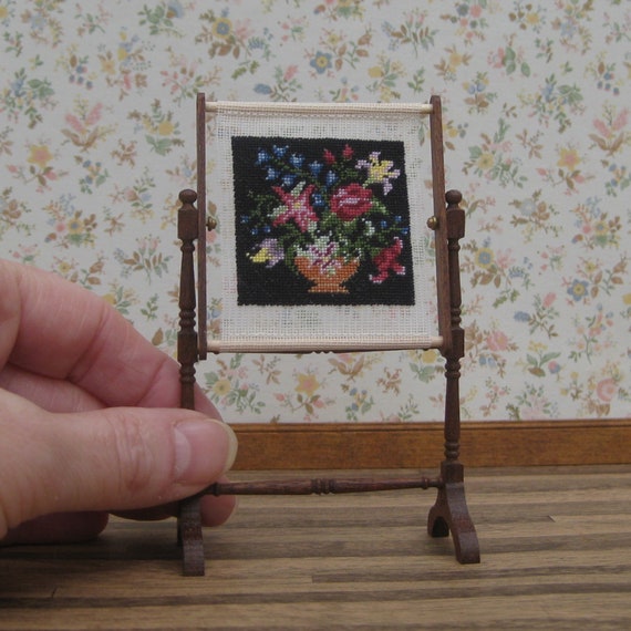 Dollhouse Miniature Petit Point Needlework Frame KIT SAMPLER