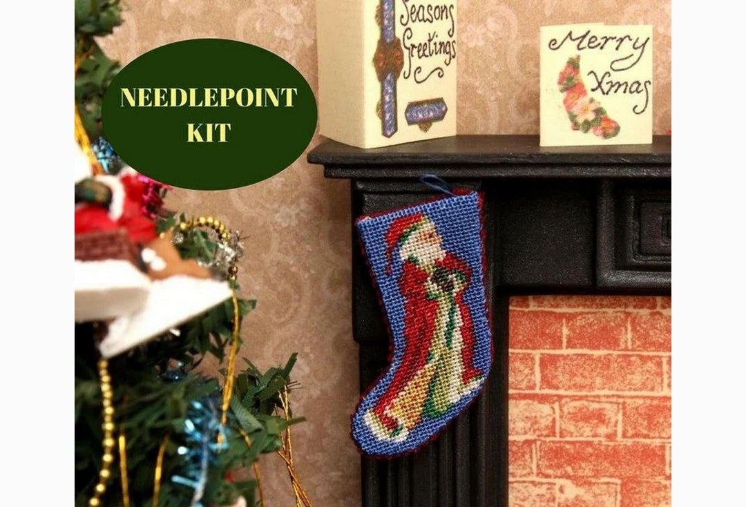 Dollhouse Christmas Stocking Kit Christmas Dollhouse Miniatures 1:12  Needlepoint Petit Point Accessory for Dolls House 40 Silk Gauze 1.4 H 