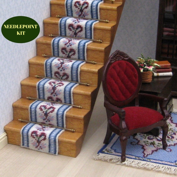 15 steps 112 dollhouse stair runner kit 18 ct canvas needlepoint staircase kit Dollhouse