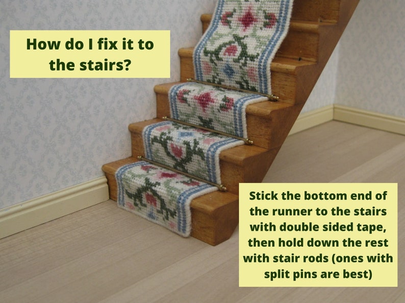 1:12 dollhouse stair runner kit 18 ct canvas needlepoint staircase kit Dollhouse decoration Miniature accessories 20 inches long 15 steps image 6