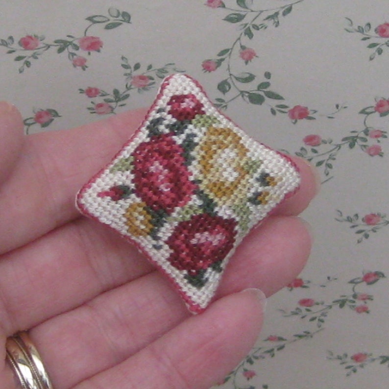 1:12 miniature pillow kit Petit point needlepoint dolls house cushion Dollhouse miniatures accessory for armchair, chair, sofa 22ct 1.25 sq image 2