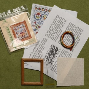 Miniature sampler kit 1:12 doll house miniatures Home Sweet Home petit point w/ wooden frame for nursery bedroom 32 count fabric 2 x 2.5 image 5