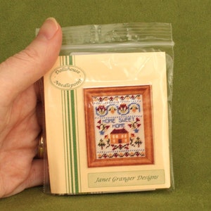 Miniature sampler kit 1:12 doll house miniatures Home Sweet Home petit point w/ wooden frame for nursery bedroom 32 count fabric 2 x 2.5 image 6