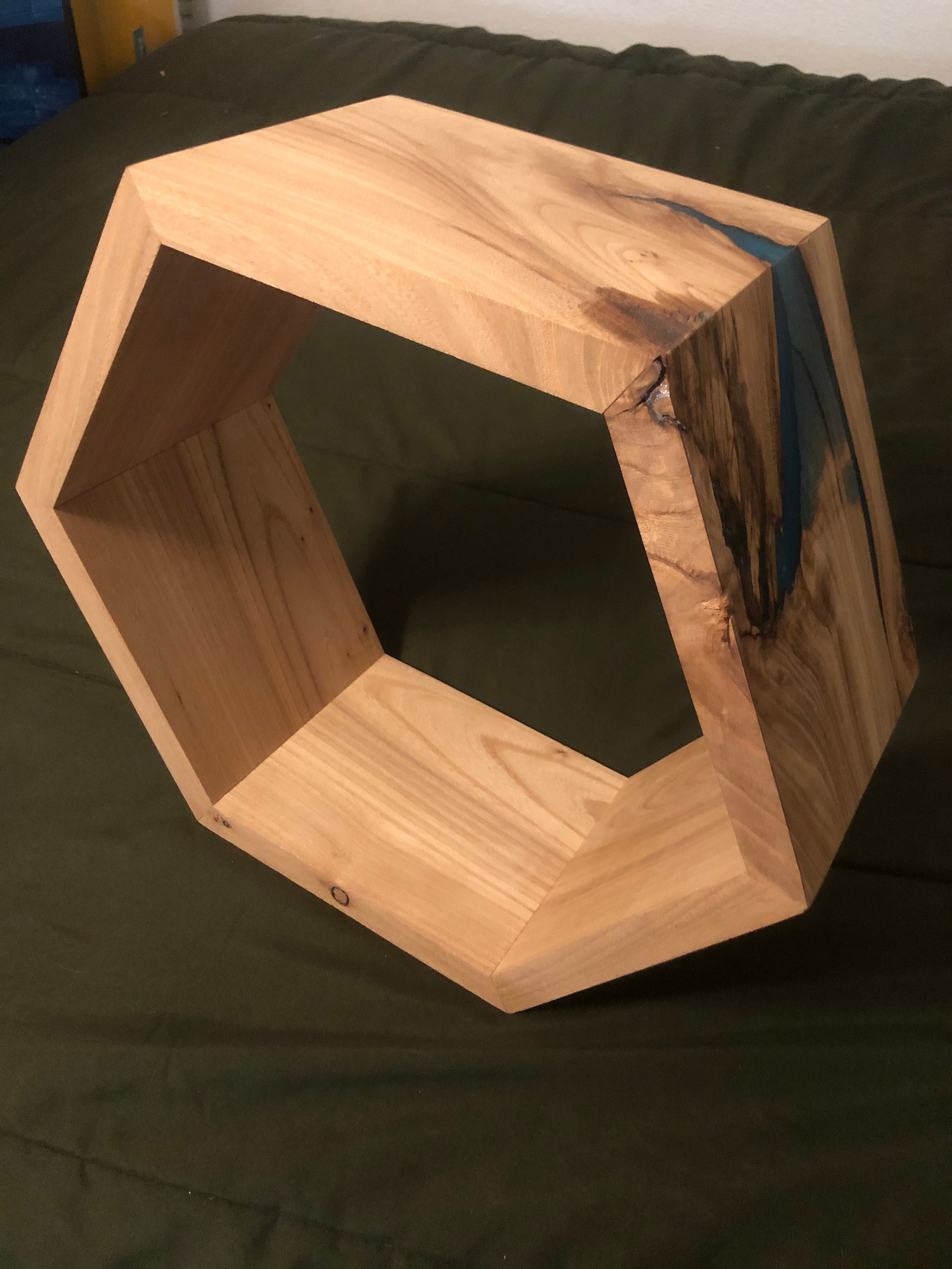 Siberian elm hexagon shelf with resin fill Etsy