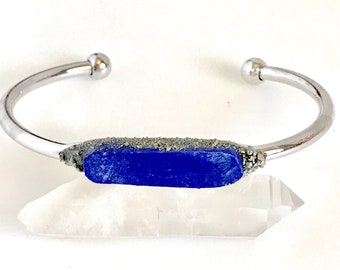 Raw Lapis Bracelet, Lapis Lazuli Jewelry, Third Eye Chakra, Meditation, Healing Crystal Bracelet, Gift for Girlfriend, Boho Crystal Bangle