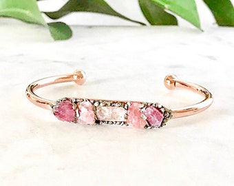 Pink Chakra Bracelet, Rose Gold Maid of Honor Bracelet, Heart Chakra, Bridesmaid Proposal Gift from Bride, Raw Stone Bridal Boho Jewelry