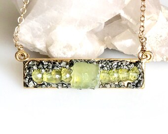 Peridot Necklace, August Birthstone, Raw Peridot Jewelry, Gift for Her, Birthday gift for August, Peridot Necklace for Women, Gemstone Bar