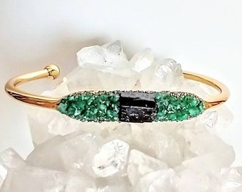 CLEARANCE: Emerald bracelet for Her, Raw Black Tourmaline Bracelet, May Birthstone Gift for Wife, Emerald Birthstone, Protection, Grounding