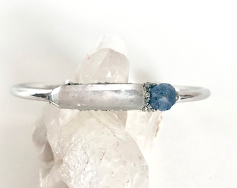 Sapphire Gift for Wife, Raw Sapphire Gift, September Jewelry for Her, Raw Sapphire Jewelry, September Birthstone, Sapphire Pyrite Cuff, Boho