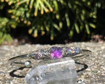 CLEARANCE! 1 left - 925 Sterling Silver Peacock Ore Amethyst Bracelet, Raw February Valentines, Boho Bracelet for Her