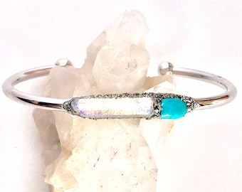 December Birthstone Bracelet, Turquoise Jewelry for Friend, Bohemian Turquoise Cuff, Boho Quartz Bracelet, Wanderlust Celestial, Awakening