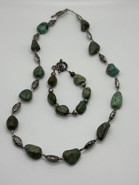 Vintage Necklace Bracelet SILVER Stones Natural Tu