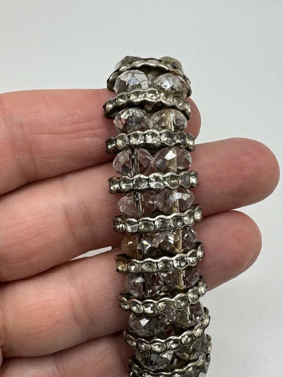 Clear Faceted & Rhinestone Beaded Bracelet Vintag… - image 3