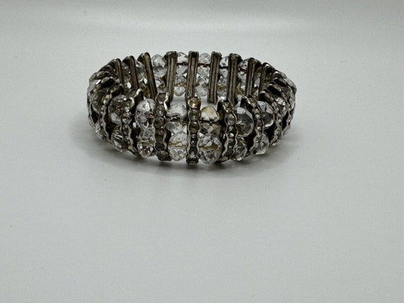 Clear Faceted & Rhinestone Beaded Bracelet Vintag… - image 1