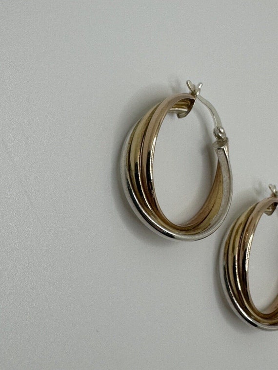 Vintage 925 Sterling Silver Hoop Earrings gold to… - image 2