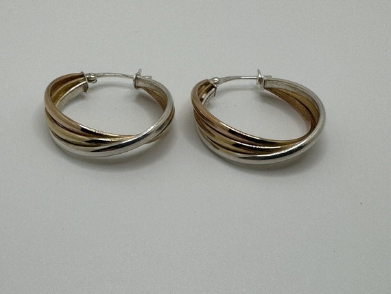 Vintage 925 Sterling Silver Hoop Earrings gold to… - image 3