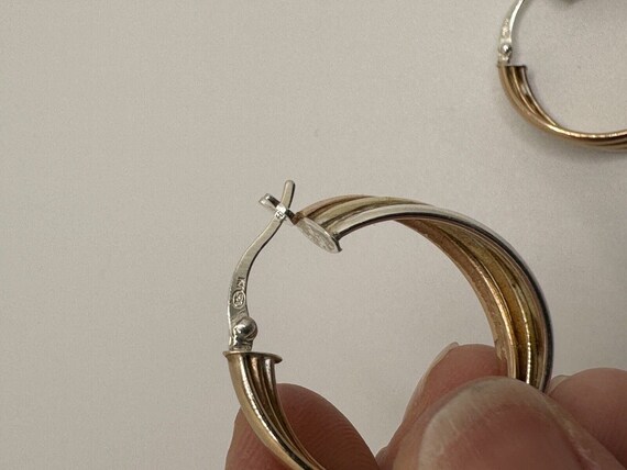 Vintage 925 Sterling Silver Hoop Earrings gold to… - image 5