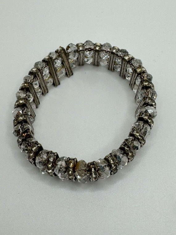 Clear Faceted & Rhinestone Beaded Bracelet Vintag… - image 2