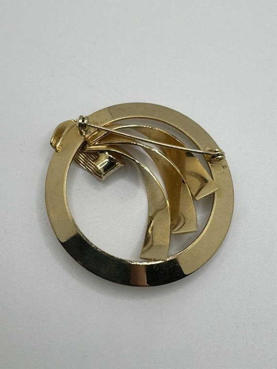 Gold tone Abstract Vintage Metal Brooch Round Cir… - image 2