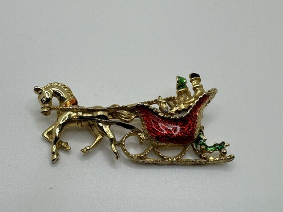 Vintage Christmas Holiday Pin Brooch Gold Enamel … - image 1