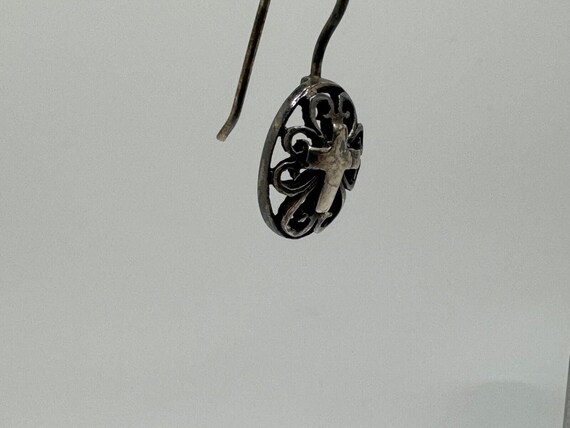 Vintage Cross Hook Earrings Sterling Silver 925 R… - image 2