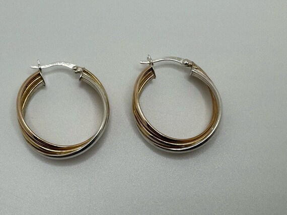 Vintage 925 Sterling Silver Hoop Earrings gold to… - image 1