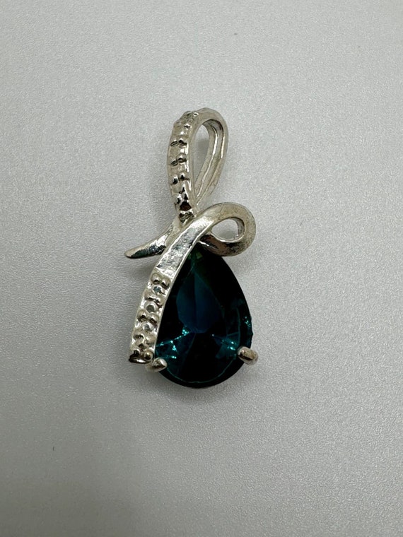 Vintage Teal Sapphire 925 Sterling Silver Pendant