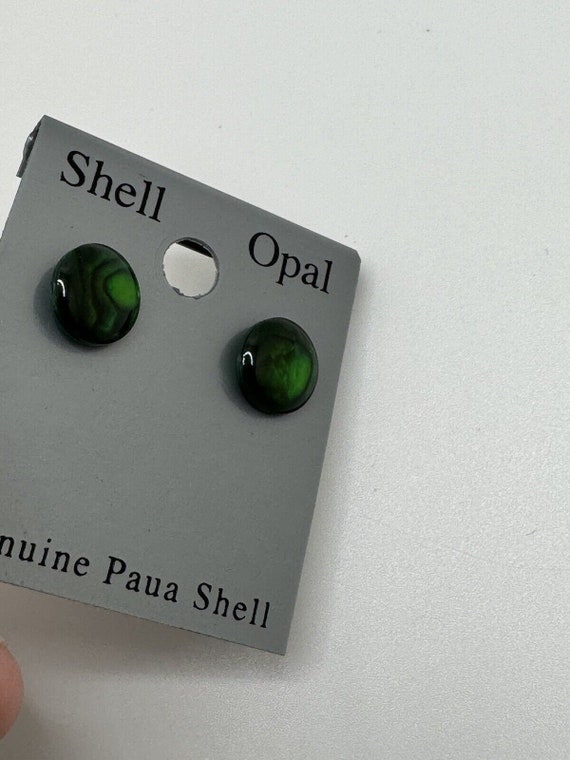 Green Earrings Shell Opal Genuine Paua Shell Vint… - image 2