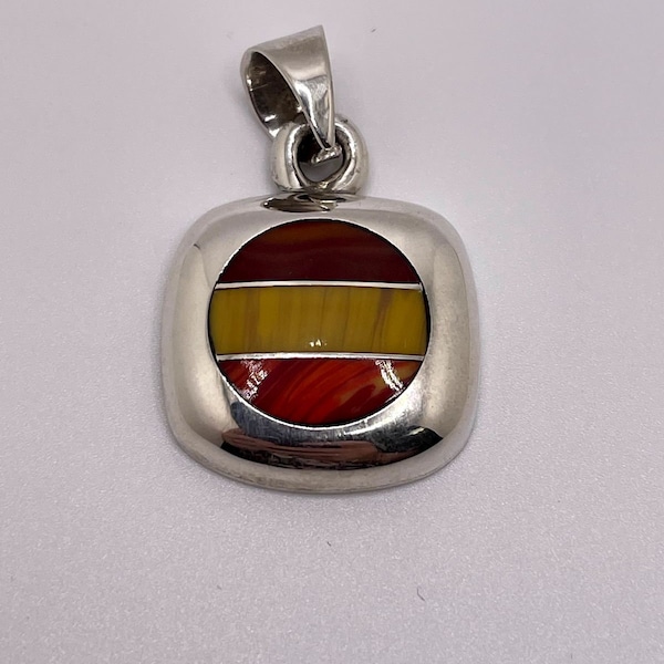 Vintage Sterling Silver Enamel Necklace Pendant Marked 925 Mexico