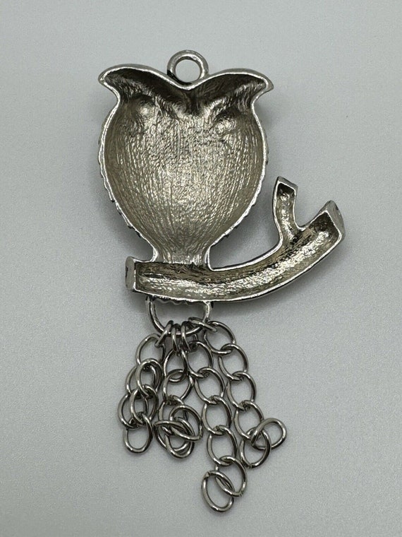 Vintage Googly Eyed Kitschy Owl Pendant Silver To… - image 2