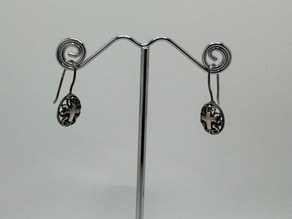 Vintage Cross Hook Earrings Sterling Silver 925 R… - image 1