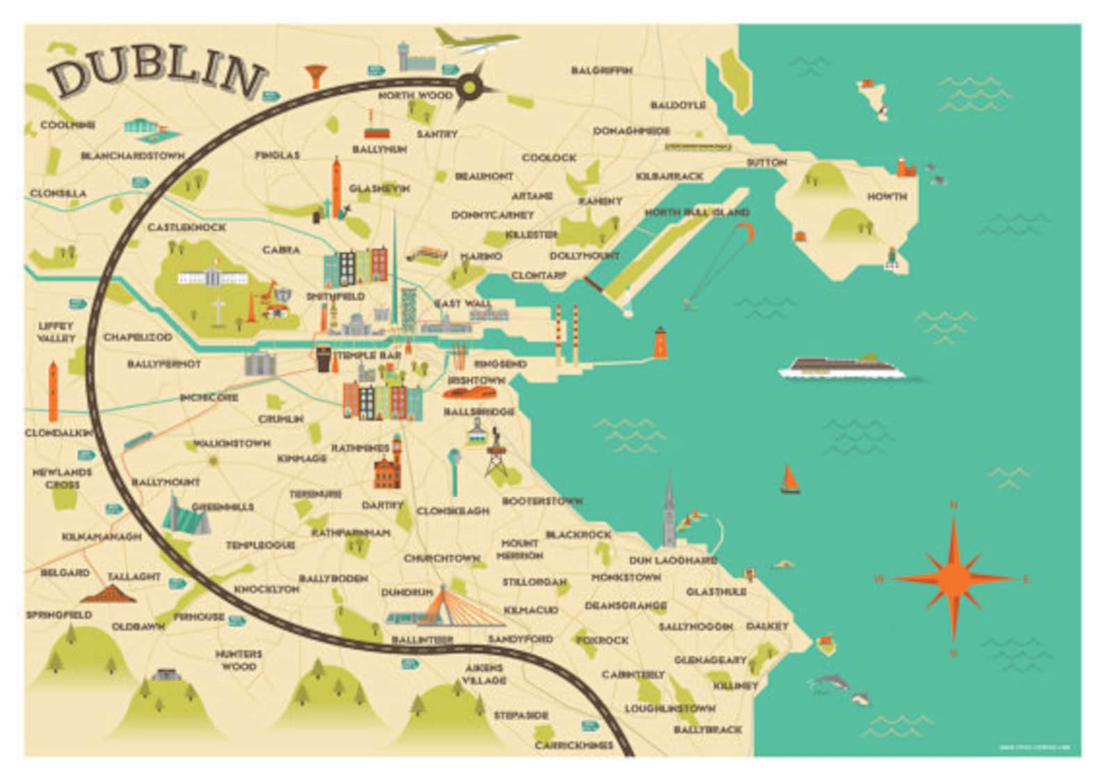 A2 Size Dublin Map Illustration Etsy