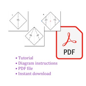 May include: A PDF download tutorial with diagrams showing how to fold a paper origami. The tutorial includes instructions for folding a diamond shape.