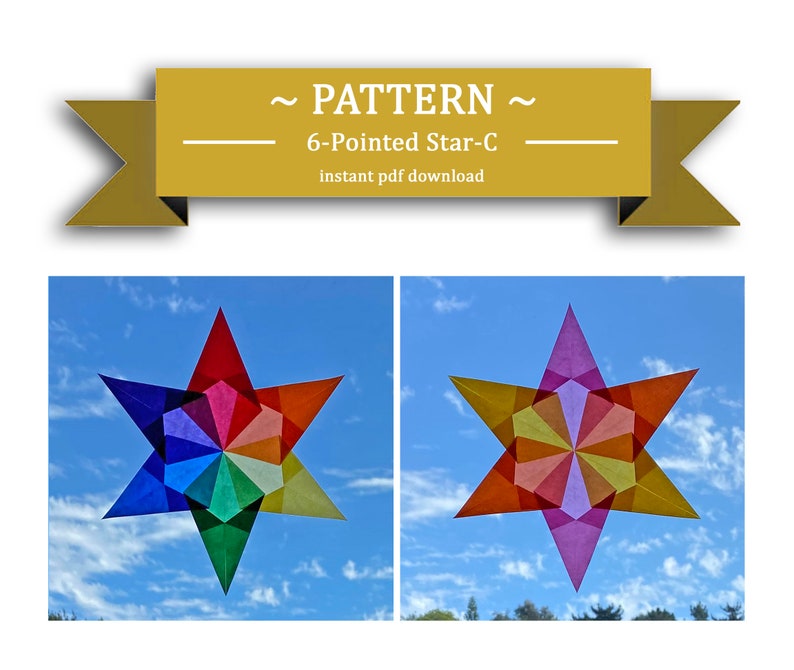 Tutorial, Instructions for Making a Window Star, Sun Catcher, Waldorf Star. Instant PDF download. Printer required. 6-Pointed Star-C image 1