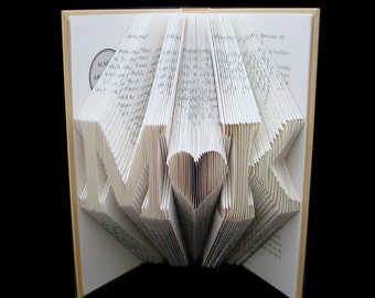 M heart K -- 2 Letters with Symbol -- Wedding Anniversary Gift -- Folded-Book Art Sculpture