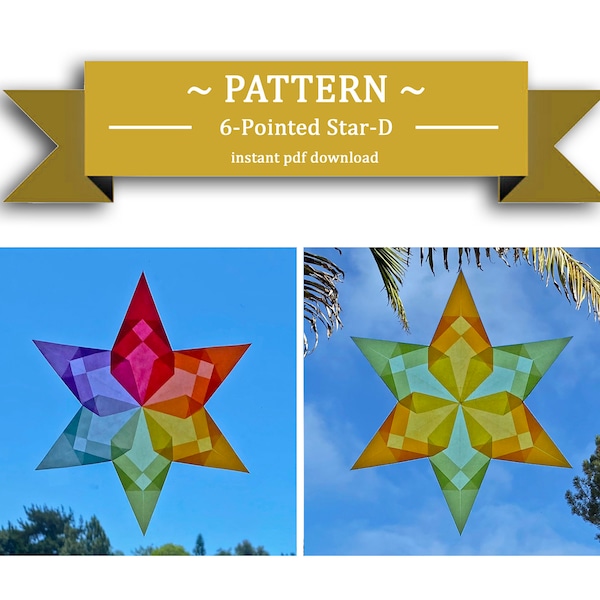 Tutorial, Instructions for Making a Window Star, Sun Catcher, Waldorf Star.  Instant PDF download.  Printer required. 6-Pointed Star-D