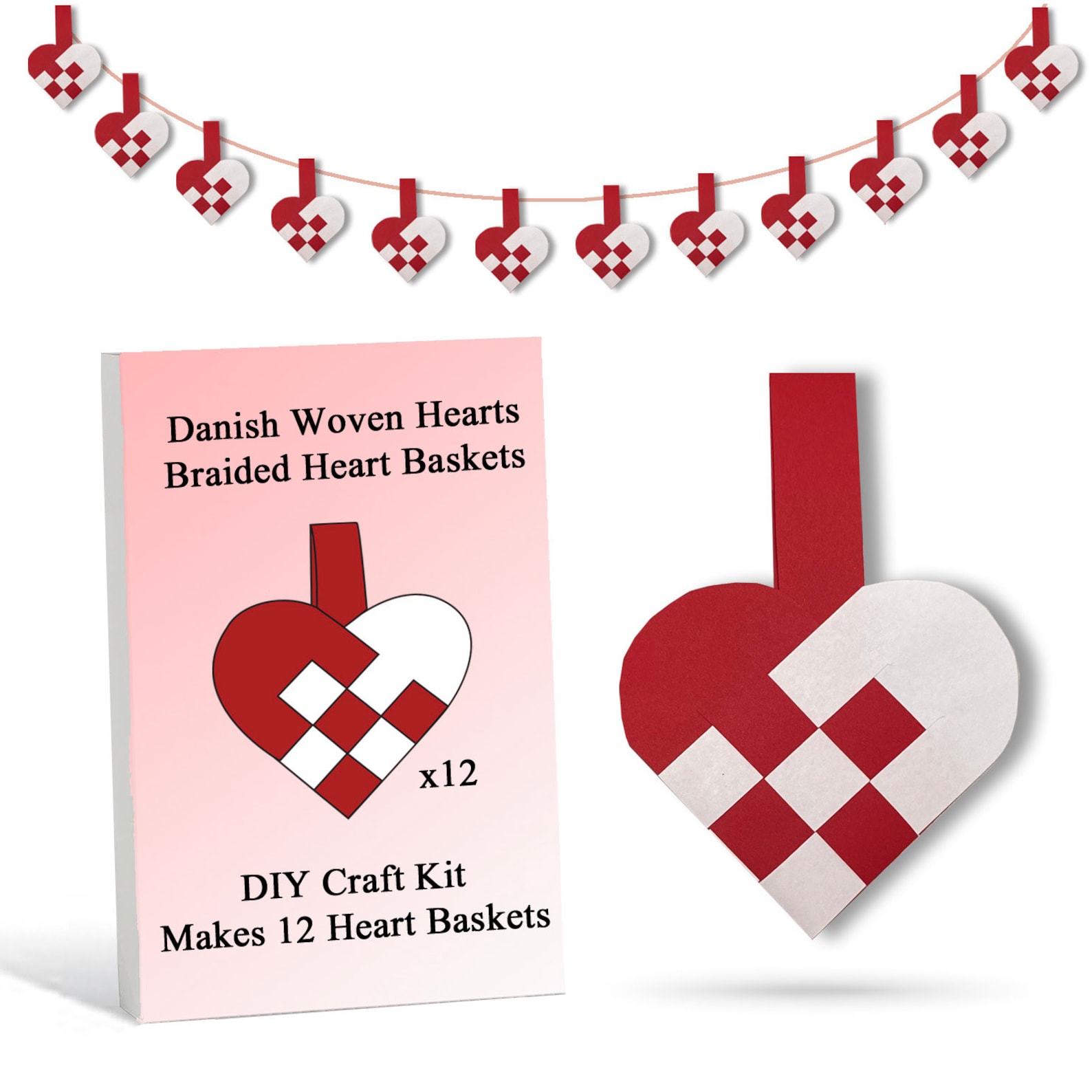 12 DIY Danish Heart Baskets. Precut and Ready to Use, No Tools Needed