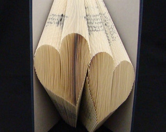 Double Heart -- Love -- Wedding Anniversary Gift -- Folded-Book Art Sculpture